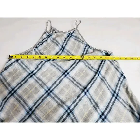 Cloth Womens & Stone Small Top‎ Sleeveless Tank Blue Plaid Halter Ruffles Tencel - Picture 9 of 11